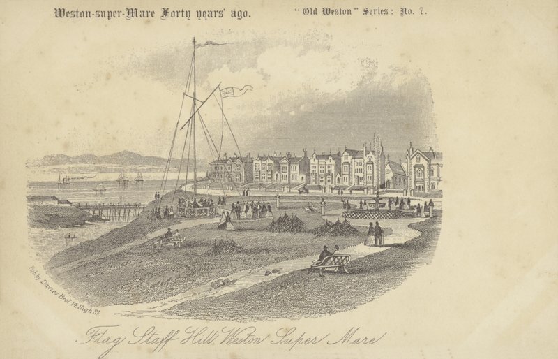 Wzgórze Flagstaff , Weston-super-klacz (litho) autorstwa English School