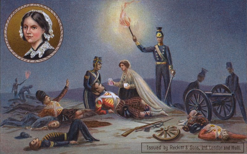 Florence Nightingale lecząca rannych brytyjskich żołnierzy na polu bitwy, wojna krymska autorstwa English School