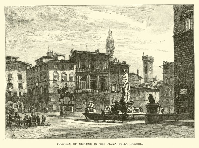 Fontanna Neptuna na Piazza della Signoria autorstwa English School