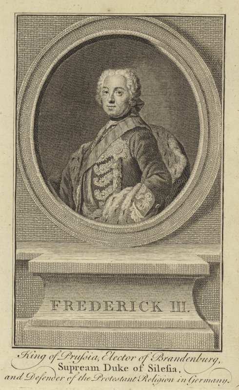 Fryderyk III, król pruski, elektor brandenburski, nadrzędny książę śląski i obrońca religii protestanckiej w Niemczech autorstwa English School
