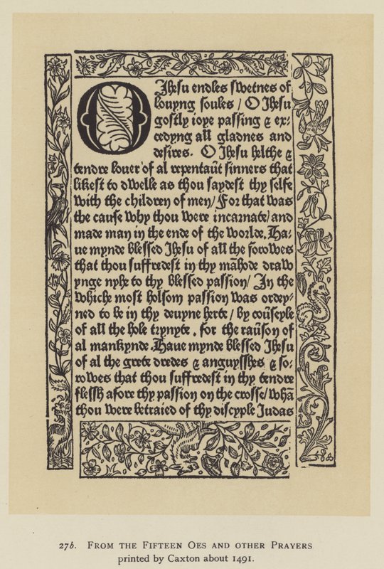 Z Piętnastu Oes i innych modlitw wydrukowanych przez Caxtona około 1491 r. (lito) autorstwa English School