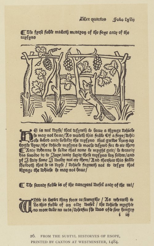 Z Subtyl Historyes of Esope, wydrukowanej przez Caxton w Westminster autorstwa English School