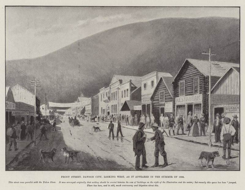 Front Street, Dawson City, patrząc na zachód, jak pojawił się latem 1898 roku (rycina) autorstwa English School