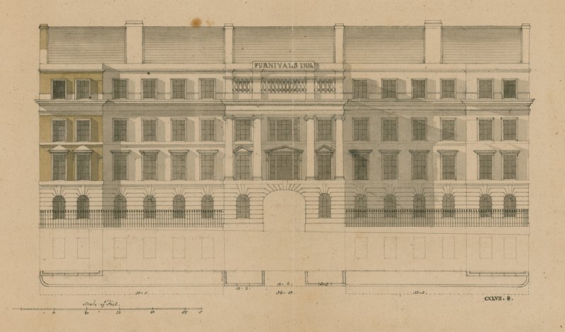 Elewacja frontowa Furnivals Inn, Holborn, Londyn autorstwa English School