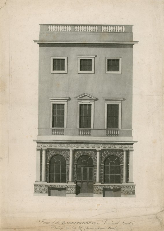 Front Domu Bankowego przy Lombard Street, zbudowany dla zmarłego Sir Charlesa Asgilla, Barta autorstwa English School