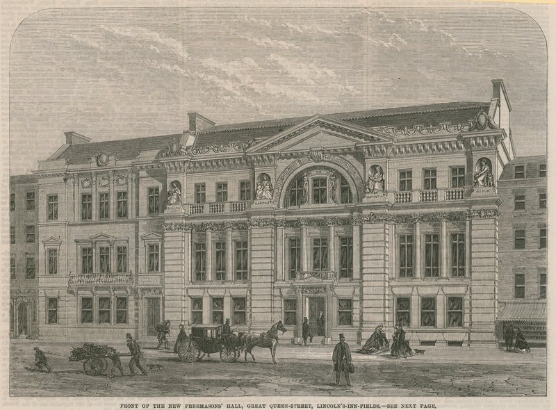 Front nowego Freemasons Hall, Great Queen Street, Lincolns Inn Field, Londyn autorstwa English School