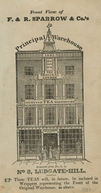 Widok z przodu magazynu Fred & Robert Sparrow & Cos w Ludgate Hill autorstwa English School