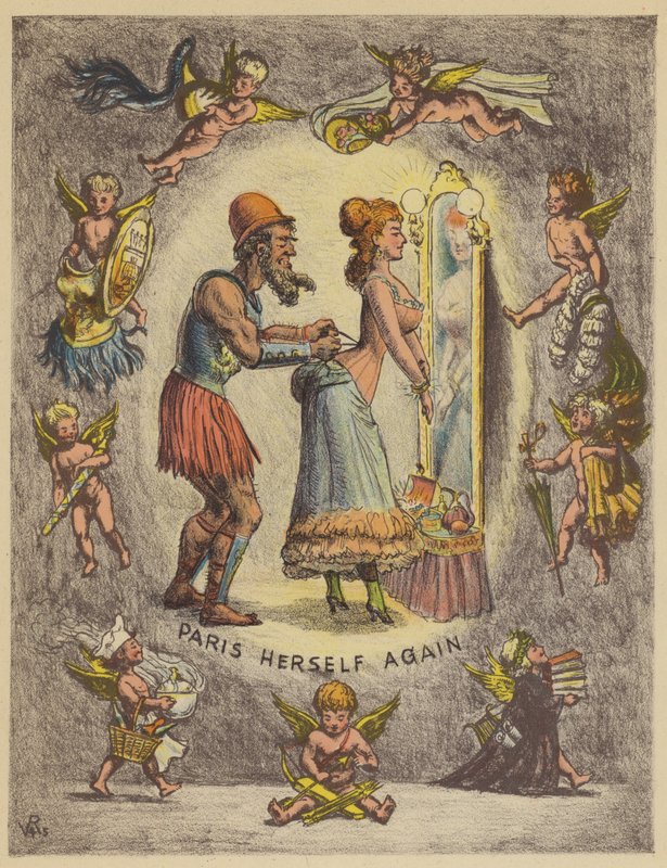 Frontispis dla Paris Herself Again (kolorowa litografia) autorstwa English School