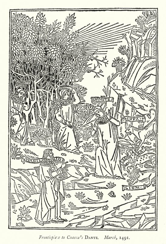 Frontyspis do Dantego Coaeca, marzec 1491 (grawerowanie) autorstwa English School