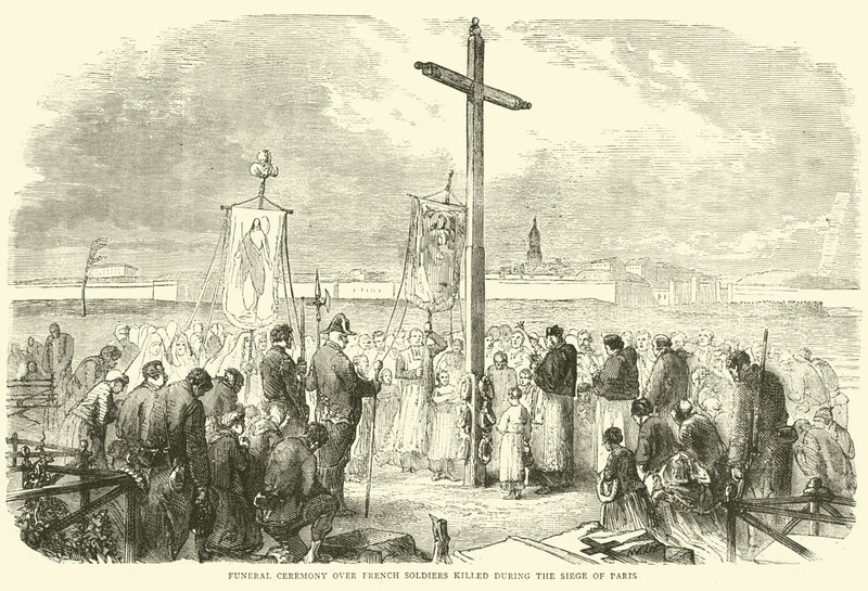 Ceremonia pogrzebowa nad francuskimi żołnierzami poległymi podczas oblężenia Paryża, październik 1870 autorstwa English School