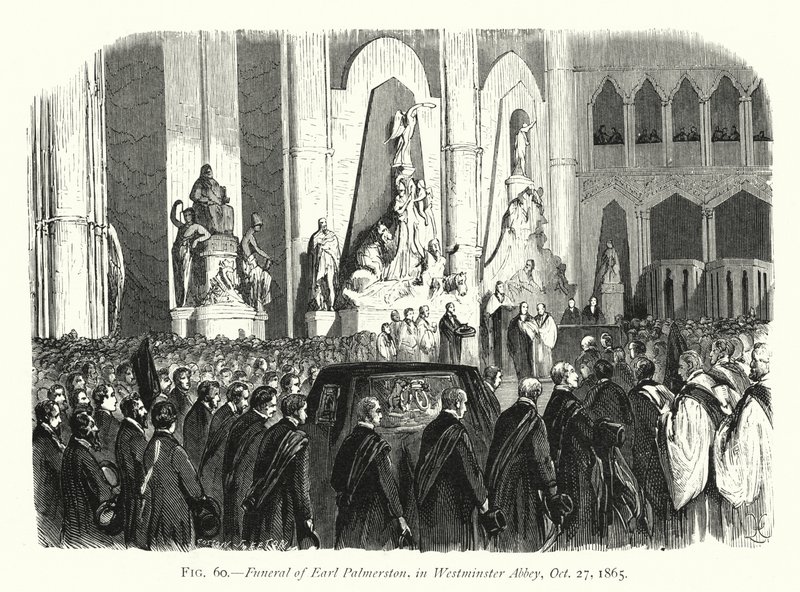 Pogrzeb hrabiego Palmerstona w Opactwie Westminsterskim, 27 października 1865 (grawerowanie) autorstwa English School