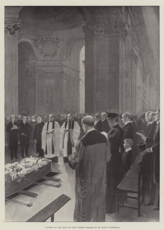 Pogrzeb zmarłego sir Johna Everetta Millaisa w katedrze św. Pawła (rycina) autorstwa English School