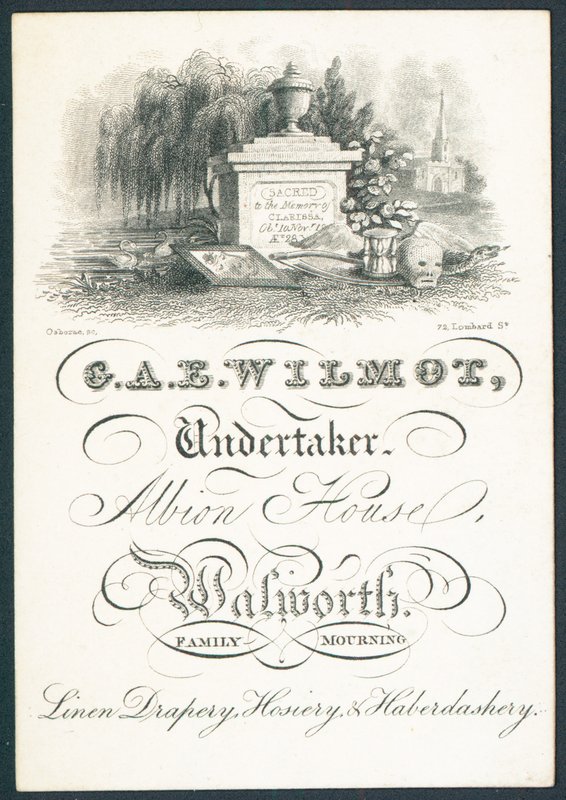 G A E Wilmot, przedsiębiorca pogrzebowy, karta handlowa autorstwa English School