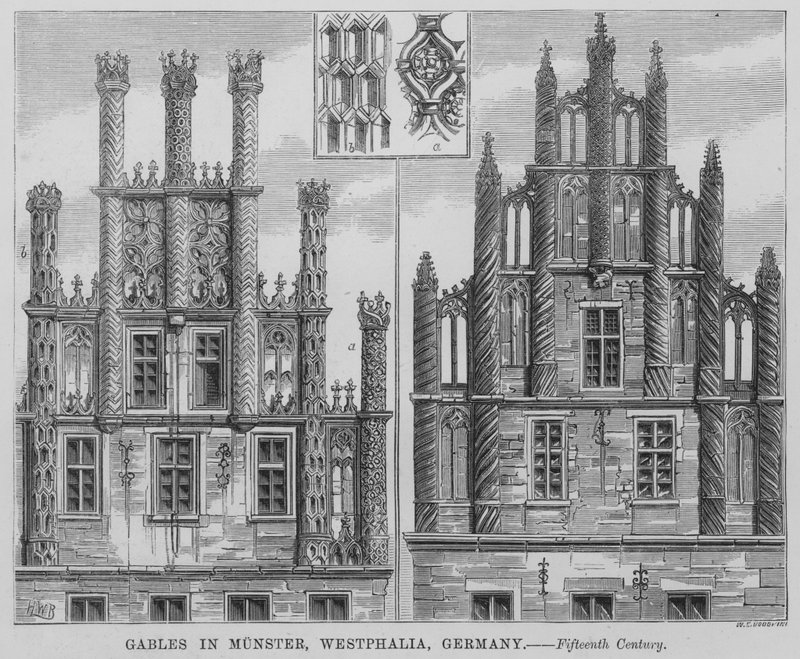 Gables w Munster, Westfalia, Niemcy (grawerowanie) autorstwa English School