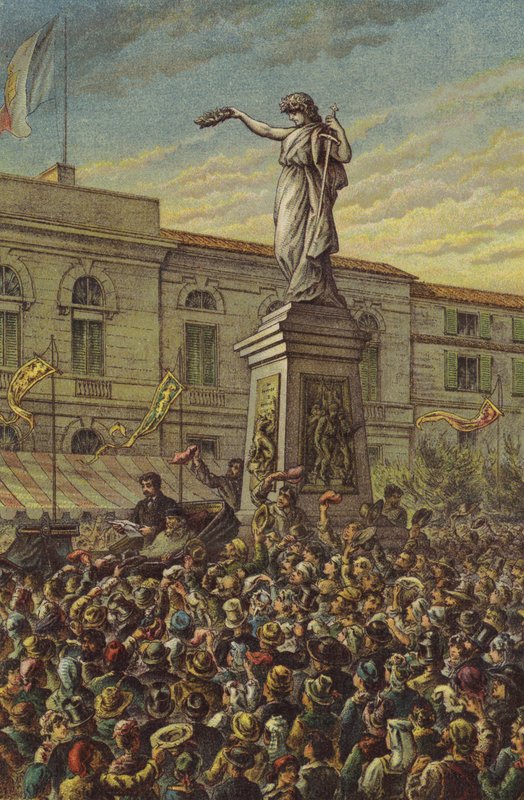 Garibaldi odsłania pomnik Mentana w Mediolanie autorstwa English School