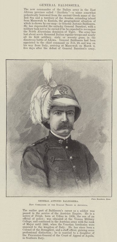 Generał Antonio Baldissera, nowy dowódca wojsk włoskich w Abisynii (rycina) autorstwa English School
