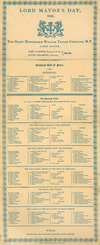 General Bill of Fare na Dzień Lorda Burmistrza, Guildhall, Londyn, 9 listopada 1835 autorstwa English School
