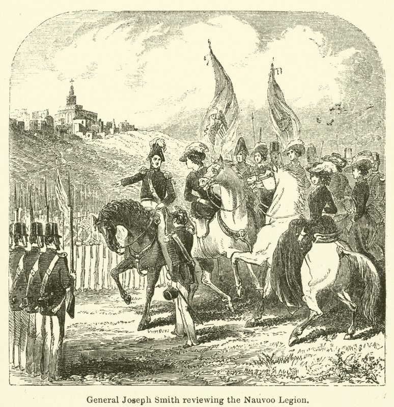 Generał Józef Smith przeglądający Legion Nauvoo (rycina) autorstwa English School