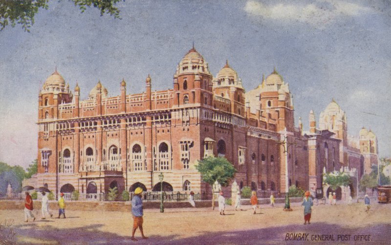 Poczta Główna, Bombaj (kolorowa litografia) autorstwa English School