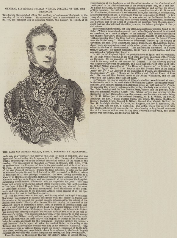 Generał Sir Robert Thomas Wilson, pułkownik 15. Dragonów (rycina) autorstwa English School
