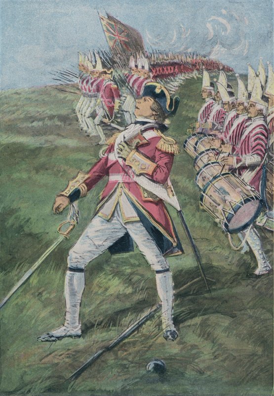 Generał Wolfe ranny w bitwie pod Quebec, Kanada, 1759 autorstwa English School