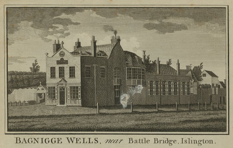 Ogólny widok na Bagnigge Wells autorstwa English School