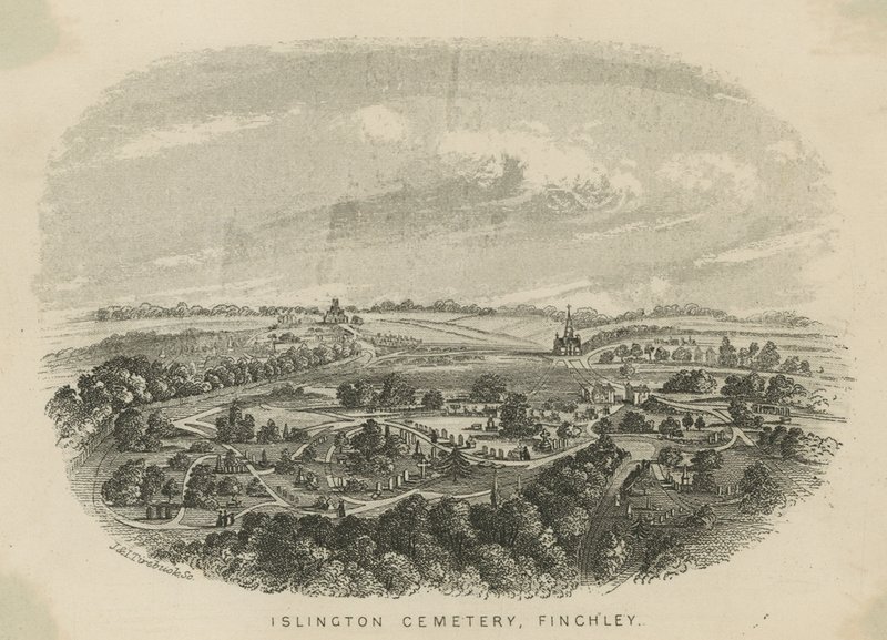 Widok ogólny cmentarza w Islington autorstwa English School