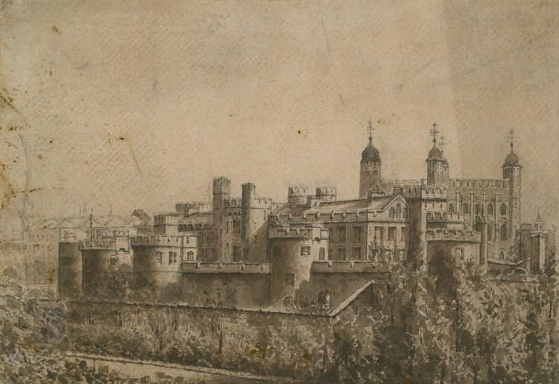 Widok ogólny Tower of London (wc na papierze) autorstwa English School