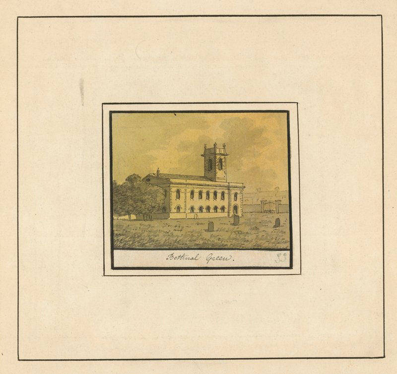 Widok ogólny kościoła w Bethnal Green (tusz na papierze) autorstwa English School
