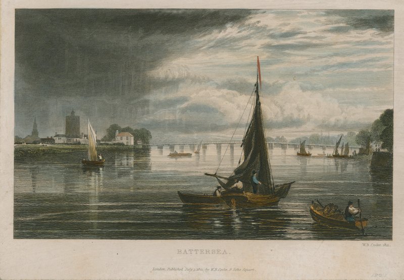 Ogólny widok łodzi na Tamizie w Battersea autorstwa English School