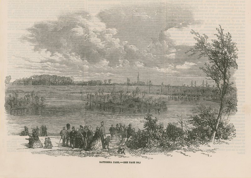 Ogólny widok ludzi w Battersea Park autorstwa English School