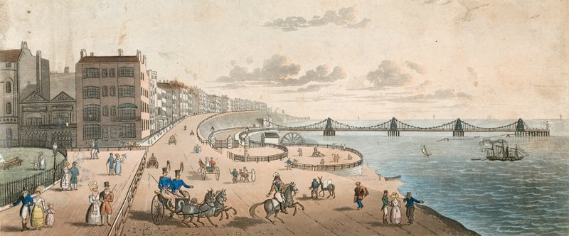 Ogólny widok ludzi nad brzegiem morza w Brighton autorstwa English School