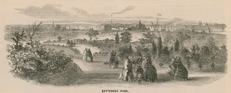 Ogólny widok ludzi spacerujących w Battersea Park autorstwa English School