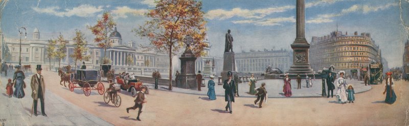 Ogólny widok południowo-wschodniego narożnika Trafalgar Square autorstwa English School