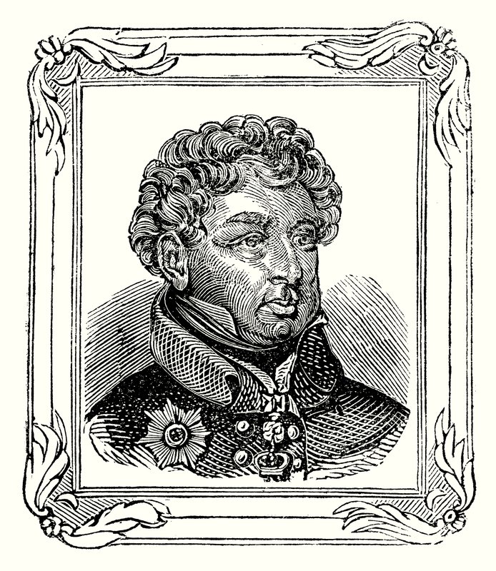 Jerzy August Fryderyk IV, syn Jerzego III, urodził się 12 sierpnia 1762 r.; proklamowany 31 stycznia 1820 r.; koronowany 19 lipca 1821 r. (rycina) autorstwa English School