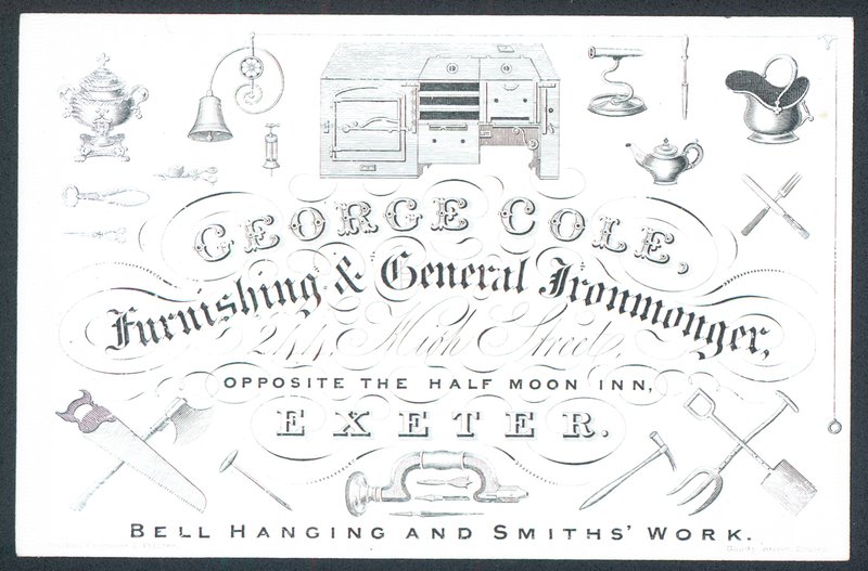George Cole, umeblowanie i ogólny handlarz żelazem, karta handlowa autorstwa English School