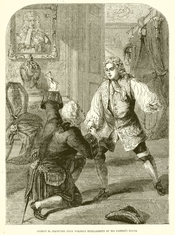 George II., otrzymując od Walpole Intelligence of swoich ojców Śmierć autorstwa English School