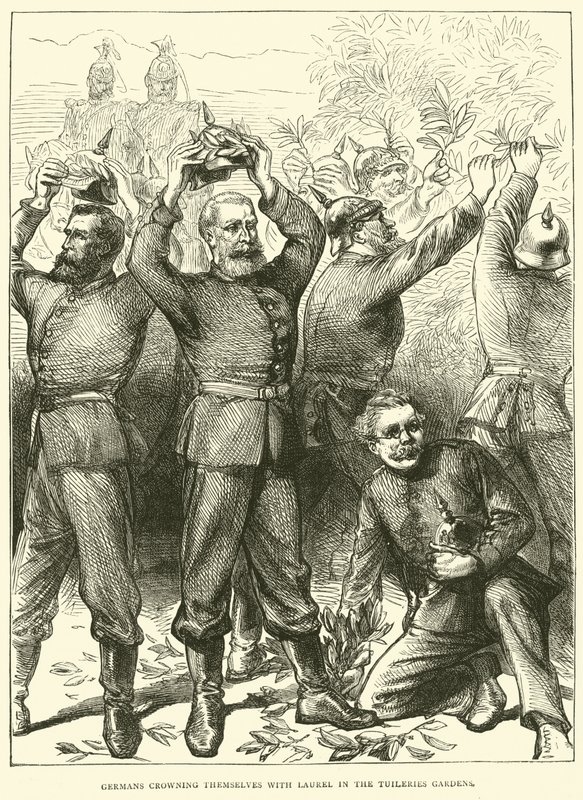 Niemcy koronujący się laurem w Ogrodach Tuileries, marzec 1871 autorstwa English School