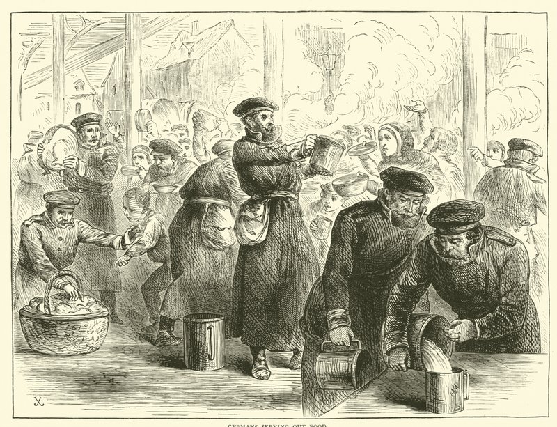 Niemcy wydający jedzenie, styczeń 1871 autorstwa English School