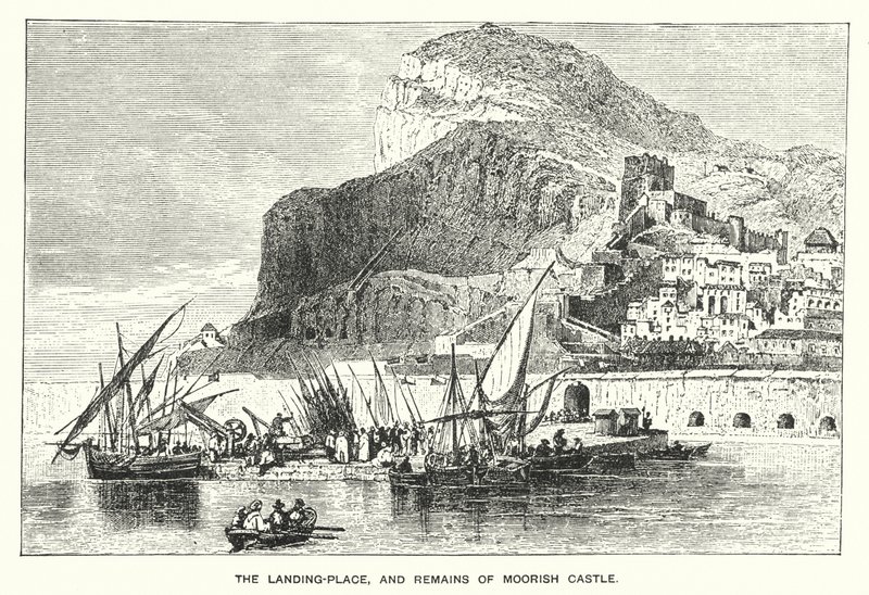 Gibraltar: miejsce lądowania i pozostałości zamku mauretańskiego (rycina) autorstwa English School