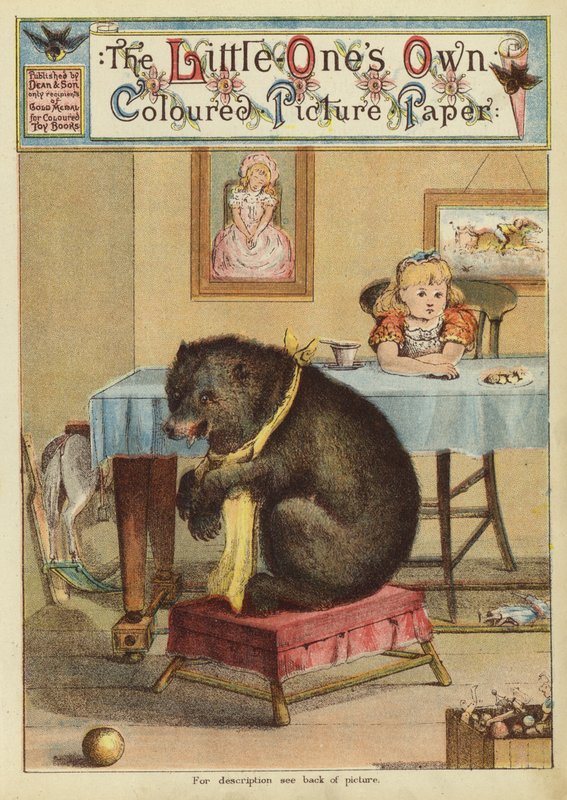 Dziewczyna przy stole z niedźwiedziem (chromolitho) autorstwa English School