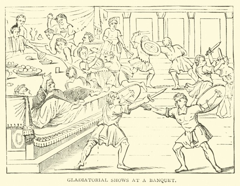 Pokazy gladiatorów na bankiecie autorstwa English School
