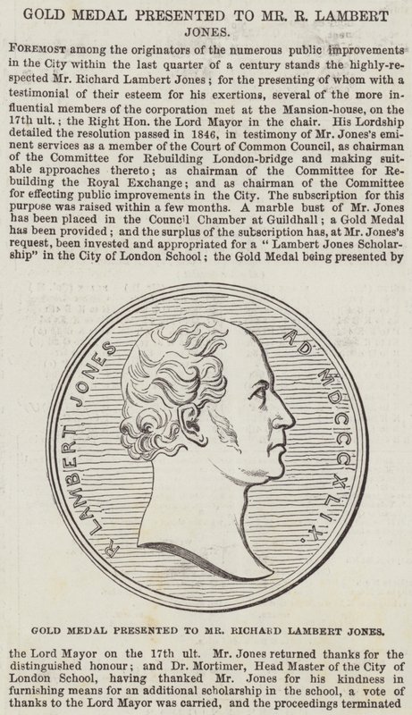 Złoty Medal wręczony Panu Richardowi Lambertowi Jonesowi (grawerunek) autorstwa English School