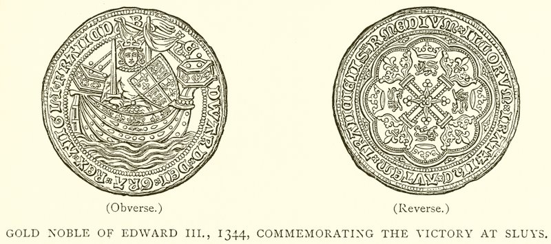 Złoty szlachcic Edwarda III, 1344, upamiętniający zwycięstwo w Sluys autorstwa English School