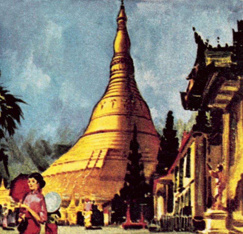 Złota Pagoda w Rangunie autorstwa English School