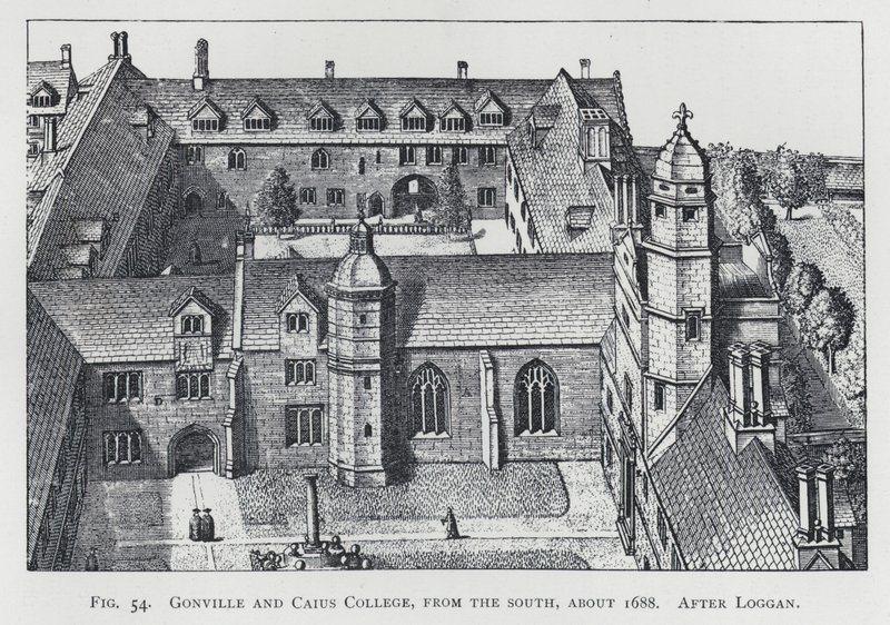 Gonville and Caius College, od południa, ok. 1688 r., za Logganem (rycina) autorstwa English School