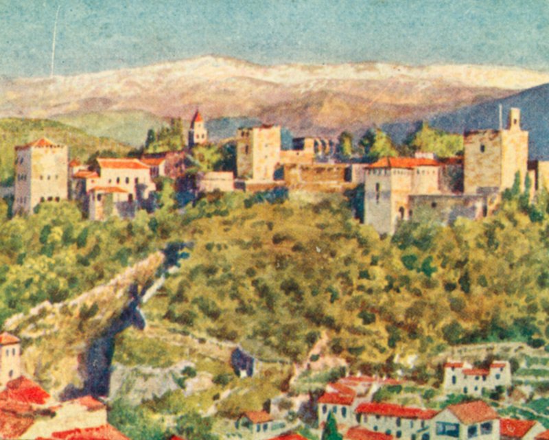 Granada, Alhambra (kolorowa litografia) autorstwa English School