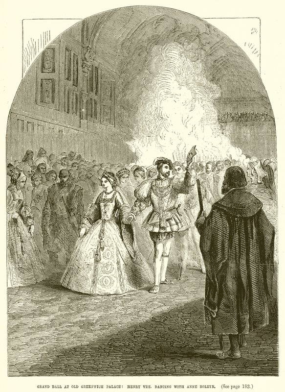 Wielki Bal w Starym Pałacu Greenwich: Henryk VIII. taniec z Anną Boleyn autorstwa English School