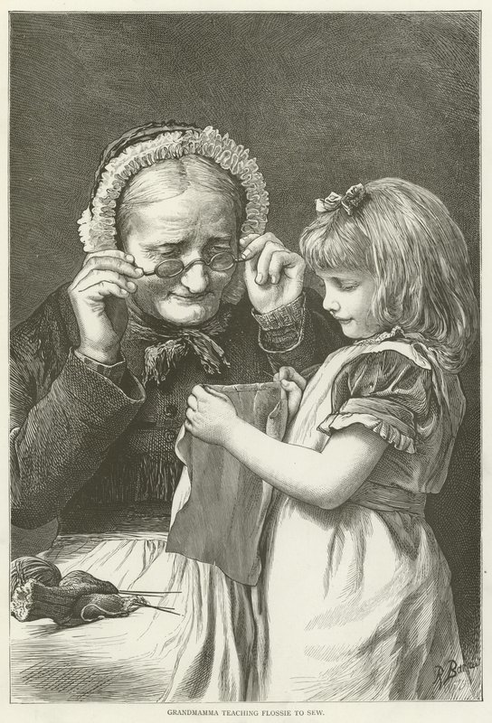 Babcia uczy Flossie szyć autorstwa English School
