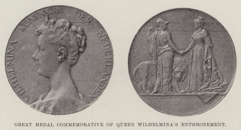 Wielki Medal upamiętniający intronizację królowej Wilhelminy (rycina) autorstwa English School